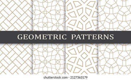 Set of geometric seamless patterns. Abstract geometric graphic design print pattern. Seamless geometric golden lines pattern.