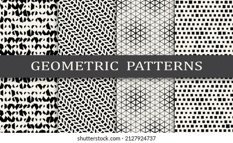 Set of geometric seamless patterns. Abstract geometric graphic design simple pattern. Seamless geometric halftone pattern.
