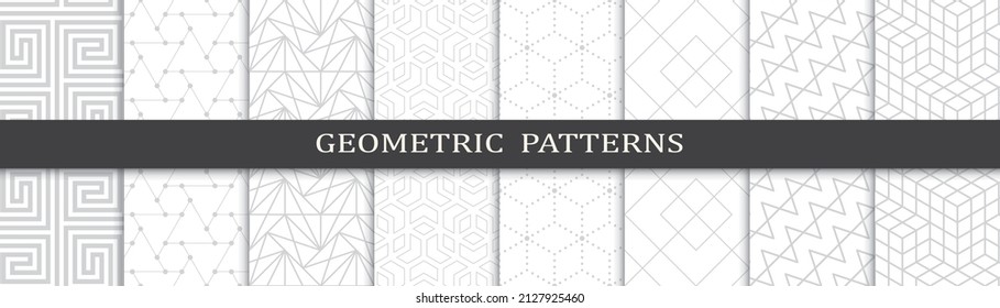 Set of geometric seamless patterns. Abstract geometric graphic design print pattern. Seamless geometric gray lines pattern.