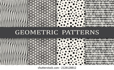 Set of geometric seamless patterns. Abstract geometric graphic design simple pattern. Seamless geometric halftone pattern.