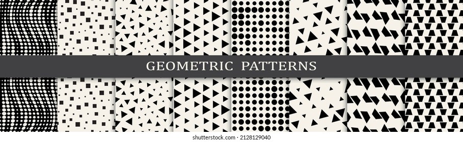 Set of geometric seamless patterns. Abstract geometric graphic design simple pattern. Seamless geometric halftone pattern.