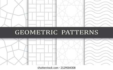 Set of geometric seamless patterns. Abstract geometric graphic design print pattern. Seamless geometric gray lines pattern.
