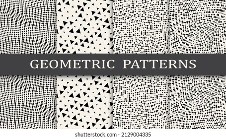 Set of geometric seamless patterns. Abstract geometric graphic design simple pattern. Seamless geometric halftone pattern.