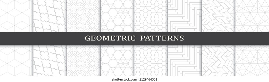 Set of geometric seamless patterns. Abstract geometric graphic design print pattern. Seamless geometric gray lines pattern.