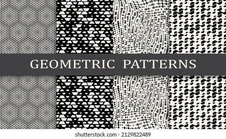 Satz geometrischer nahtloser Muster. Abstraktes geometrisches, einfaches Muster. Nahtloses geometrisches Halbtonmuster.