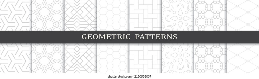 Set of geometric seamless patterns. Abstract geometric graphic design print pattern. Seamless geometric gray lines pattern.