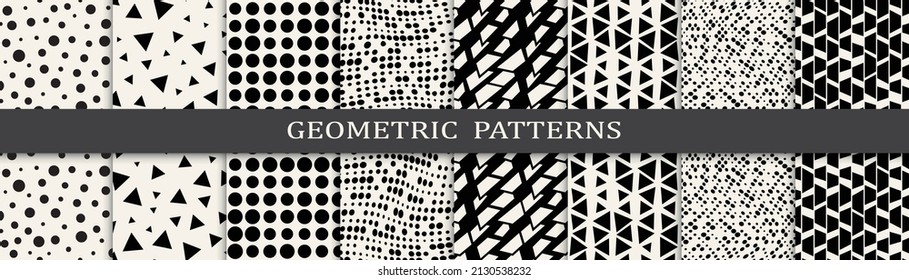 Set of geometric seamless patterns. Abstract geometric graphic design simple pattern. Seamless geometric halftone pattern.