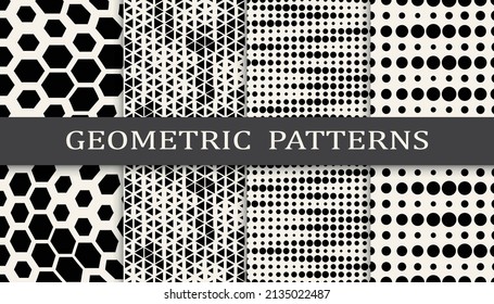 Set of geometric seamless patterns. Abstract geometric graphic design simple pattern. Seamless geometric halftone pattern.