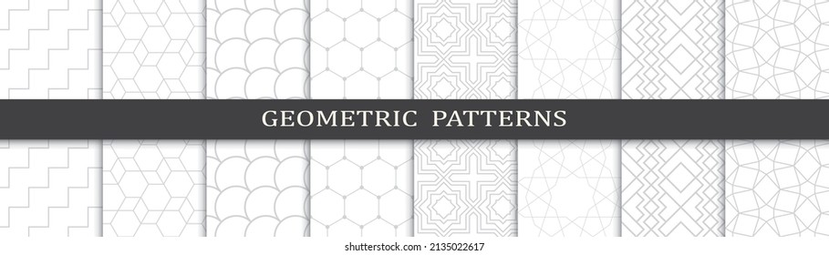 Set of geometric seamless patterns. Abstract geometric graphic design print pattern. Seamless geometric gray lines pattern.