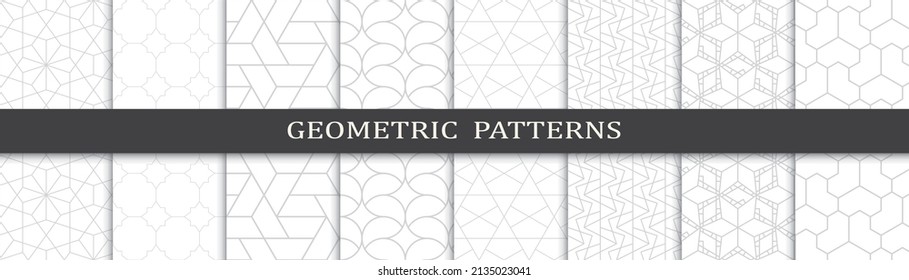 Set of geometric seamless patterns. Abstract geometric graphic design print pattern. Seamless geometric gray lines pattern.