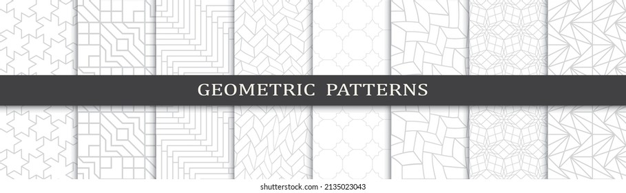 Set of geometric seamless patterns. Abstract geometric graphic design print pattern. Seamless geometric gray lines pattern.