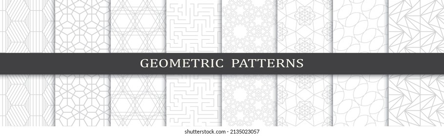 Set of geometric seamless patterns. Abstract geometric graphic design print pattern. Seamless geometric gray lines pattern.