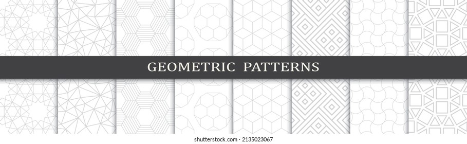 Set of geometric seamless patterns. Abstract geometric graphic design print pattern. Seamless geometric gray lines pattern.