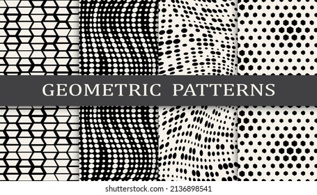 Set of geometric seamless patterns. Abstract geometric graphic design simple pattern. Seamless geometric halftone pattern.
