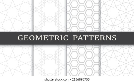 Set of geometric seamless patterns. Abstract geometric graphic design print pattern. Seamless geometric gray lines pattern.