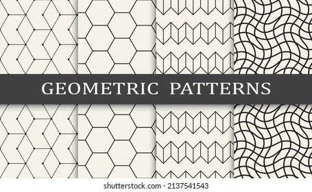 Satz geometrischer nahtloser Muster. Abstraktes geometrisches, einfaches Muster. Nahtlose geometrische Linienmuster.