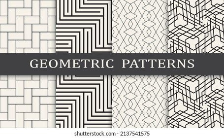 Set of geometric seamless patterns. Abstract geometric graphic design simple pattern. Seamless geometric lines pattern.
