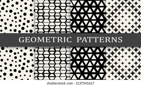 Satz geometrischer nahtloser Muster. Abstraktes geometrisches, einfaches Muster. Nahtloses geometrisches Halbtonmuster.