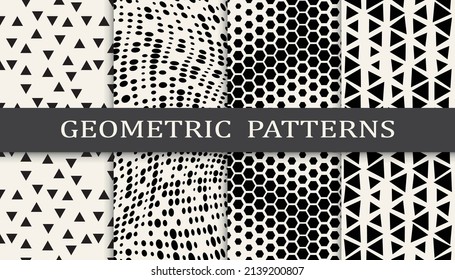Set of geometric seamless patterns. Abstract geometric graphic design simple pattern. Seamless geometric halftone pattern.