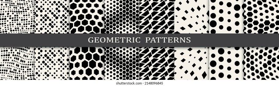 Set of geometric seamless patterns. Abstract geometric graphic design simple pattern. Seamless geometric halftone pattern.