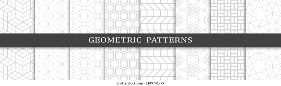 Set of geometric seamless patterns. Abstract geometric graphic design print pattern. Seamless geometric gray lines pattern.