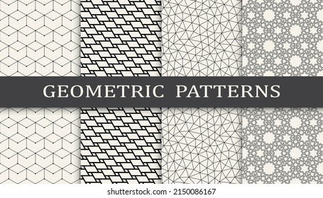 Set of geometric seamless patterns. Abstract geometric graphic design simple pattern. Seamless geometric lines pattern.