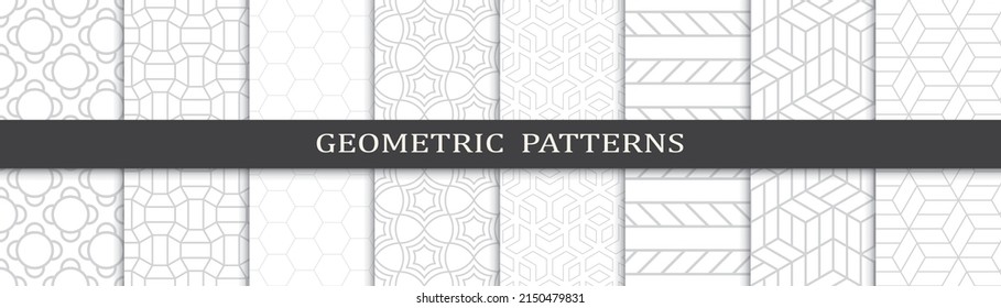 Conjunto de patrones geométricos sin soldadura. Resumen del patrón de impresión de diseño gráfico geométrico. Patrón de líneas grises geométricas sin foco.
