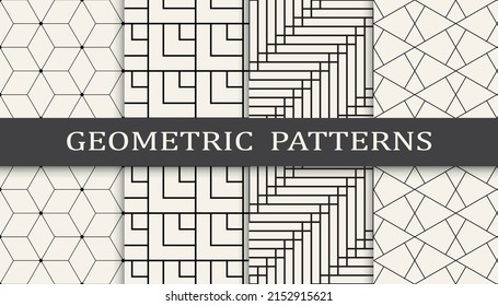 Conjunto de patrones geométricos sin soldadura. Resumen de diseño gráfico geométrico simple patrón. Patrón de líneas geométricas sin foco.