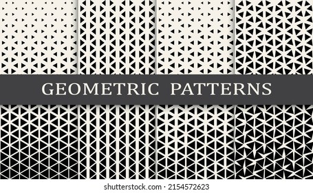 Set of geometric seamless patterns. Abstract geometric graphic design simple pattern. Seamless geometric halftone pattern.