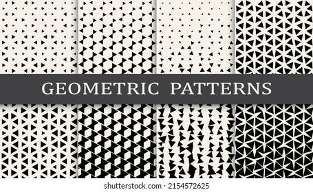 Conjunto de patrones geométricos sin soldadura. Resumen de diseño gráfico geométrico simple patrón. Patrón de medio tono geométrico sin foco.