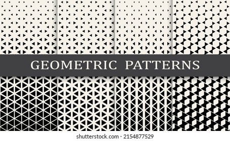 Set of geometric seamless patterns. Abstract geometric graphic design simple pattern. Seamless geometric halftone pattern.