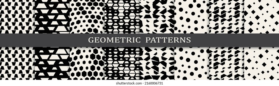 Set of geometric seamless patterns. Abstract geometric graphic design simple pattern. Seamless geometric halftone pattern.