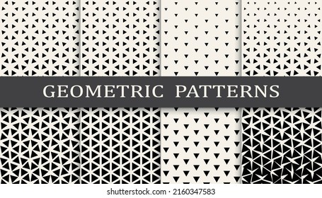 Set of geometric seamless patterns. Abstract geometric graphic design simple pattern. Seamless geometric halftone pattern.