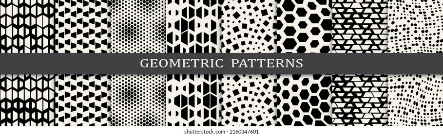 Set of geometric seamless patterns. Abstract geometric graphic design simple pattern. Seamless geometric halftone pattern.