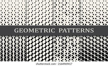 Set of geometric seamless patterns. Abstract geometric graphic design simple pattern. Seamless geometric halftone pattern.