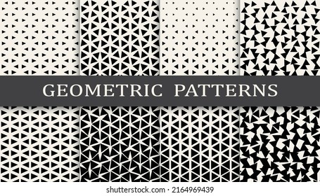 Set of geometric seamless patterns. Abstract geometric graphic design simple pattern. Seamless geometric halftone pattern.