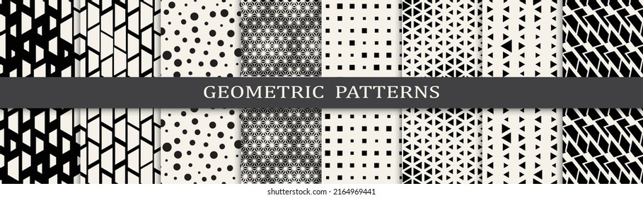 Set of geometric seamless patterns. Abstract geometric graphic design simple pattern. Seamless geometric halftone pattern.