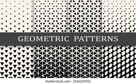 Conjunto de patrones geométricos sin soldadura. Resumen de diseño gráfico geométrico simple patrón. Patrón de medio tono geométrico sin foco.
