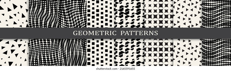 Set of geometric seamless patterns. Abstract geometric graphic design simple pattern. Seamless geometric halftone pattern.