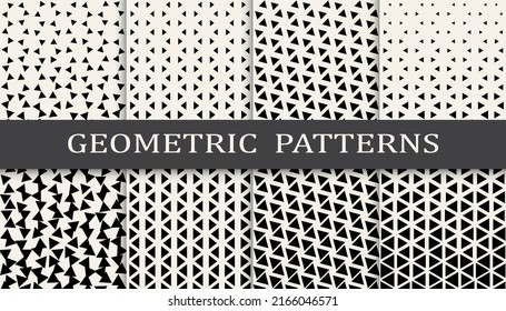 Set of geometric seamless patterns. Abstract geometric graphic design simple pattern. Seamless geometric halftone pattern.