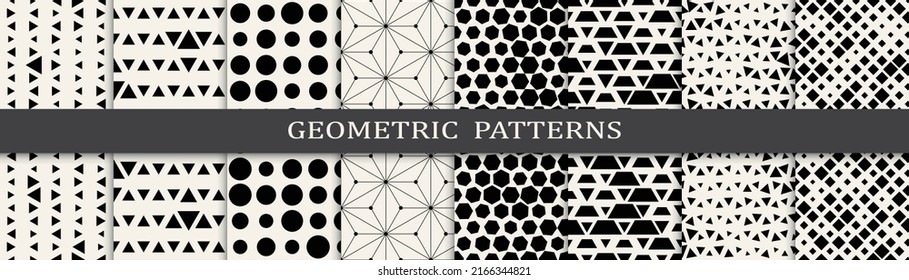 Set of geometric seamless patterns. Abstract geometric graphic design simple pattern. Seamless geometric halftone pattern.