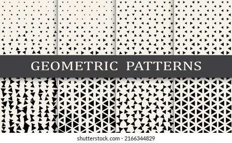 Set of geometric seamless patterns. Abstract geometric graphic design simple pattern. Seamless geometric halftone pattern.