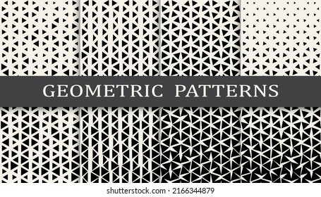 Set of geometric seamless patterns. Abstract geometric graphic design simple pattern. Seamless geometric halftone pattern.