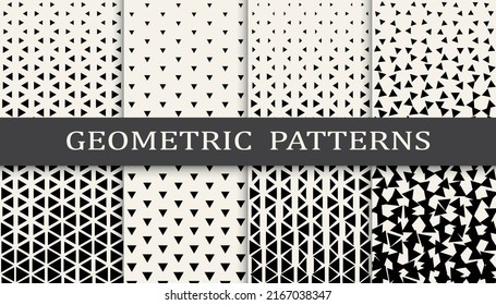 Set of geometric seamless patterns. Abstract geometric graphic design simple pattern. Seamless geometric halftone pattern.