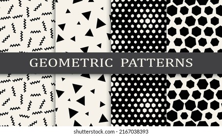 Set of geometric seamless patterns. Abstract geometric graphic design simple pattern. Seamless geometric halftone pattern.