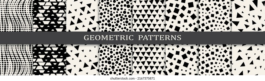 Set of geometric seamless patterns. Abstract geometric graphic design simple pattern. Seamless geometric halftone pattern.