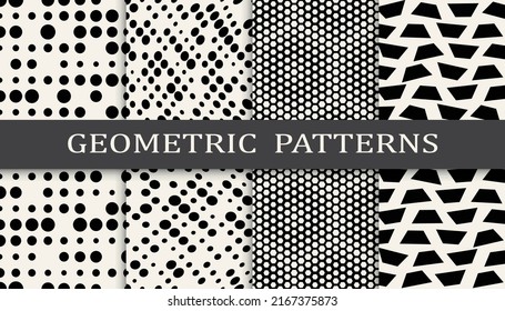 Set of geometric seamless patterns. Abstract geometric graphic design simple pattern. Seamless geometric halftone pattern.