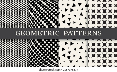 Set of geometric seamless patterns. Abstract geometric graphic design simple pattern. Seamless geometric halftone pattern.