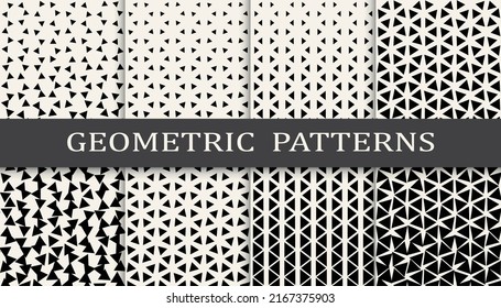 Set of geometric seamless patterns. Abstract geometric graphic design simple pattern. Seamless geometric halftone pattern.