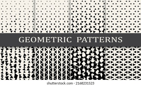 Set of geometric seamless patterns. Abstract geometric graphic design simple pattern. Seamless geometric halftone pattern.